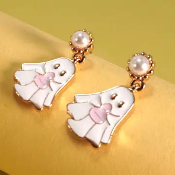 White Ghost Drop Pearl Stud Earrings