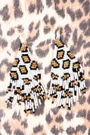 White Leo Seed Bead Fringe Earrings