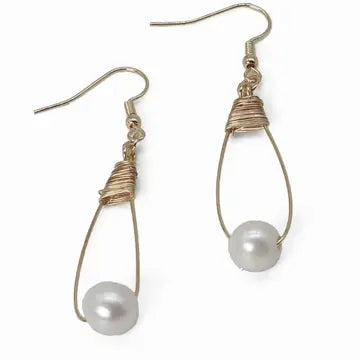 Wire Wrapped Pearl Earrings