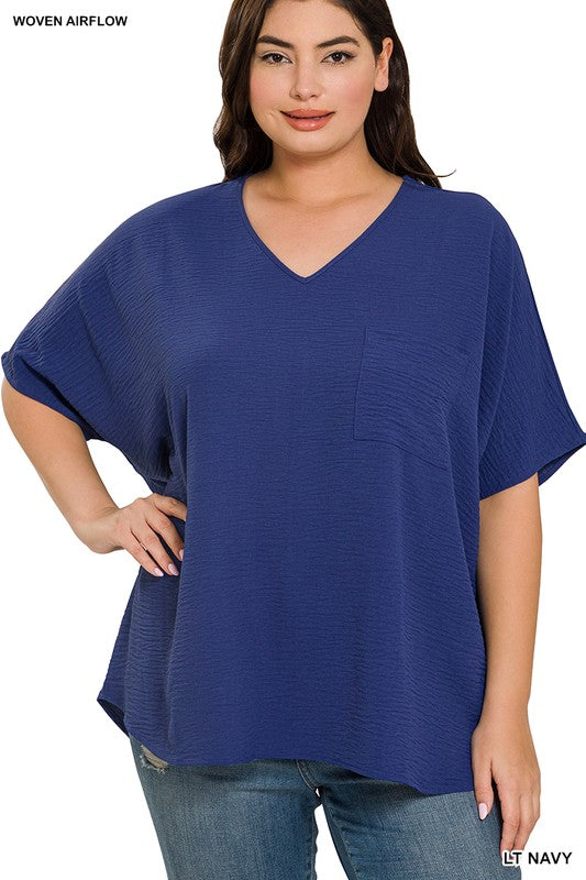 Woven Airflow V-Neck Top - Curvy
