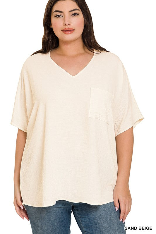 Woven Airflow V-Neck Top - Curvy