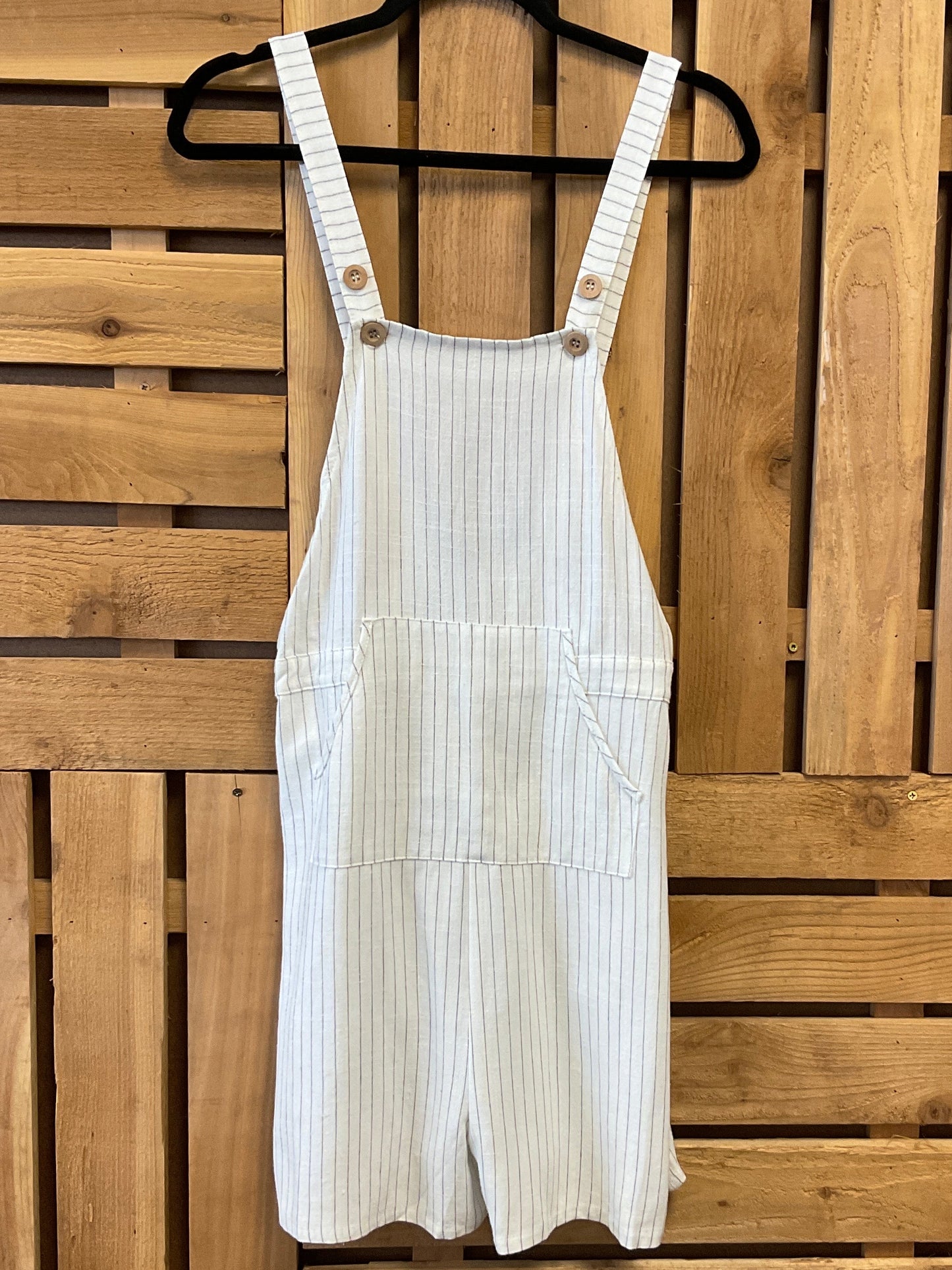 Sleeveless Stripes Linen Overall