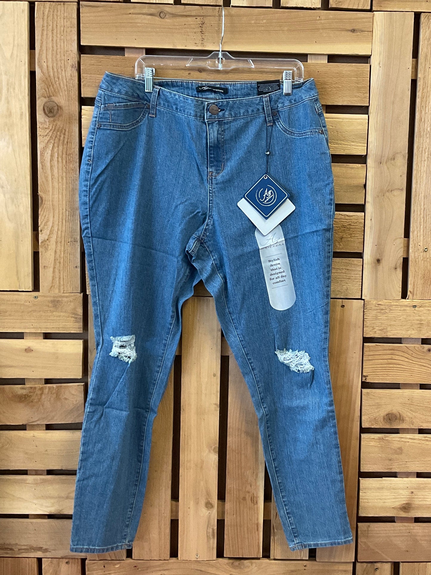 Button Closure Distress Skinny Stretch Pants