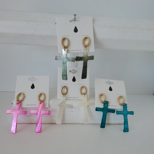 Oval Cross Drop Earrings