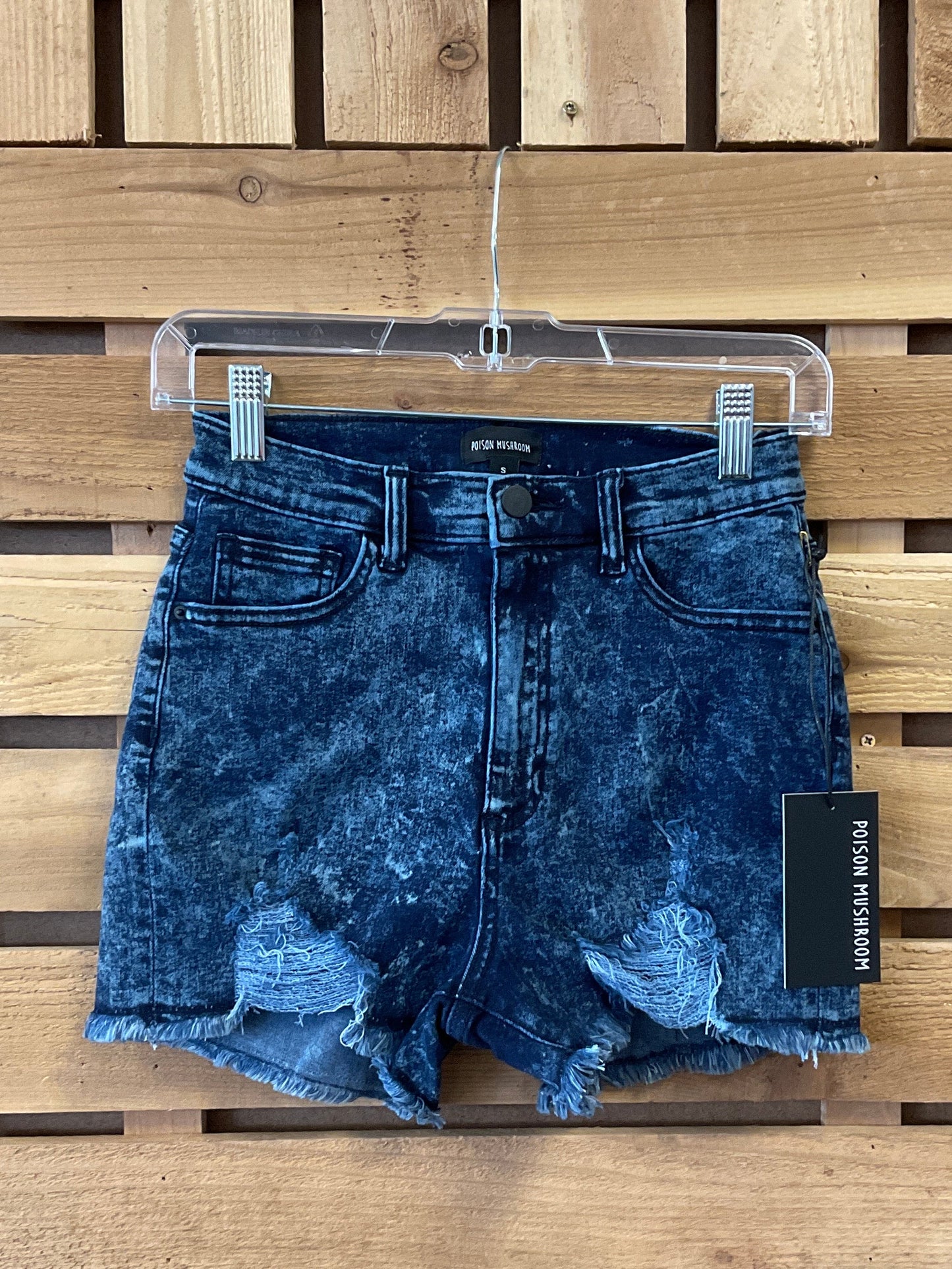 Button Closure Stretch Denim Shorts
