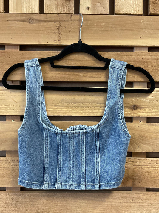 Square Neck Stretch Denim Crop Top