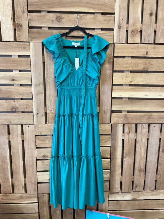 Ruffle V Neck Tiered Maxi Dress