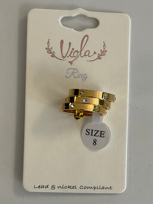 Viola Goldtone & Crystal Ring Set