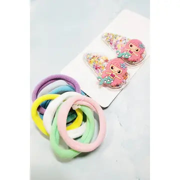 8 Pc Hair Clip & Tie  Set