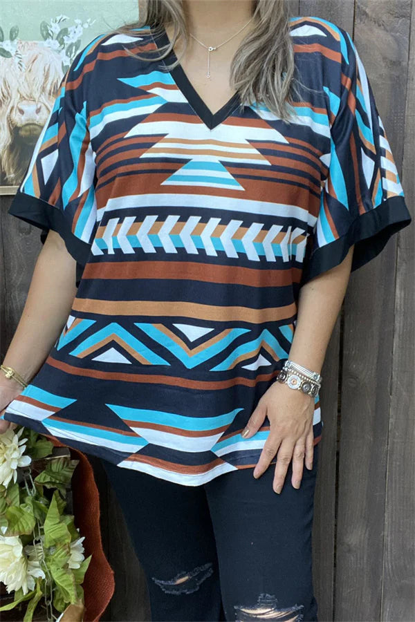 Aztec Loose Short Sleeve Top