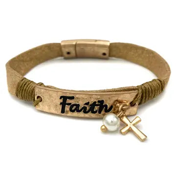 B - Faith Cross Leather Wrap