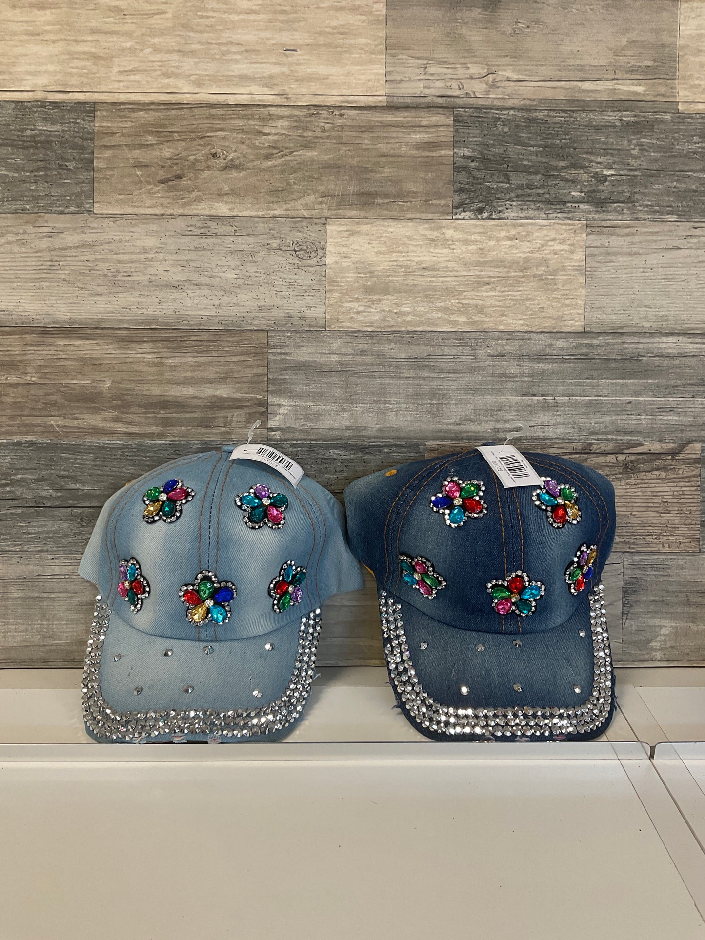 Jeweled Flower Denim Baseball Cap