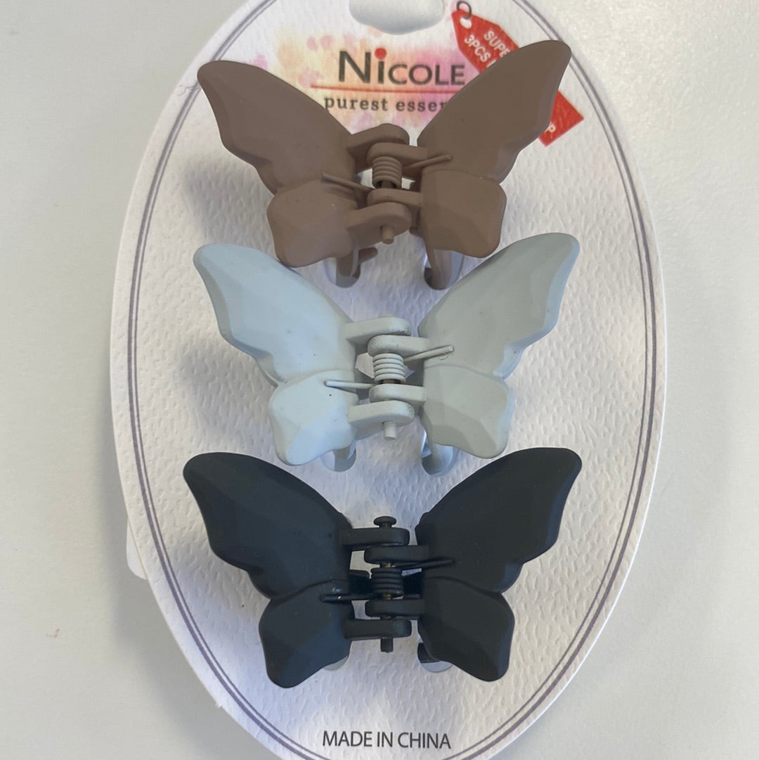 Mini 3pk Butterfly Claw Clips