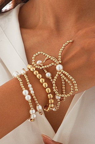 Ball Chain Pearl Bow Bracelet