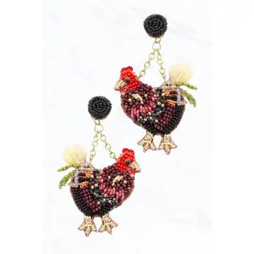 Beaded Rooster Earrings
