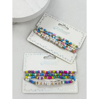 Believe Blessed Layered Stretch Bracelets