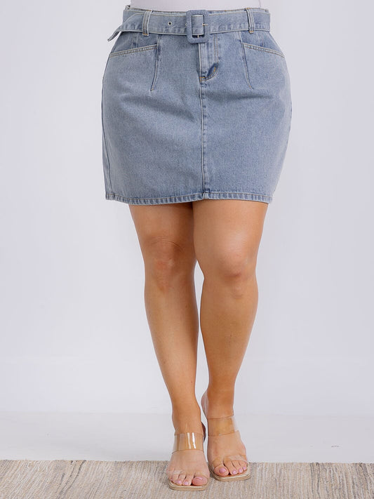 Belted Denim Mini Skirt