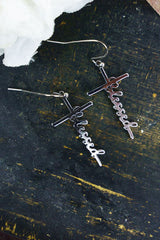 Blessed Script Cross Earrings