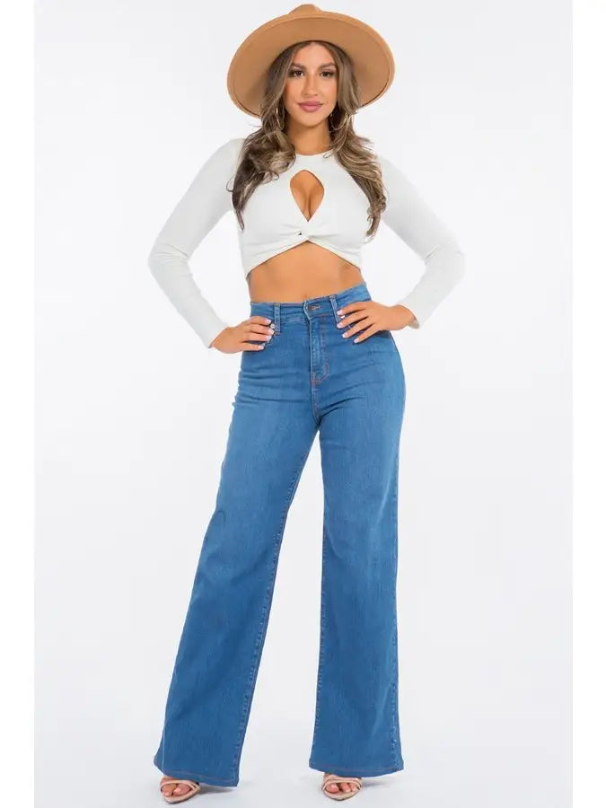 Blue Denim Wide Leg Jeans