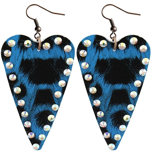 Blue Leopard Heart Earrings