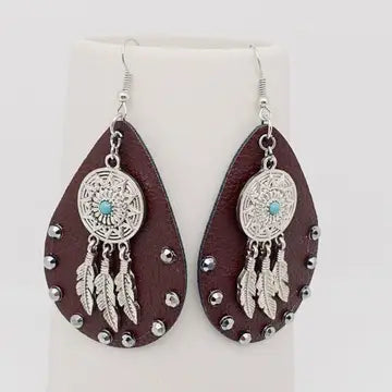 Bohemian Drop Shape Leather Earrings