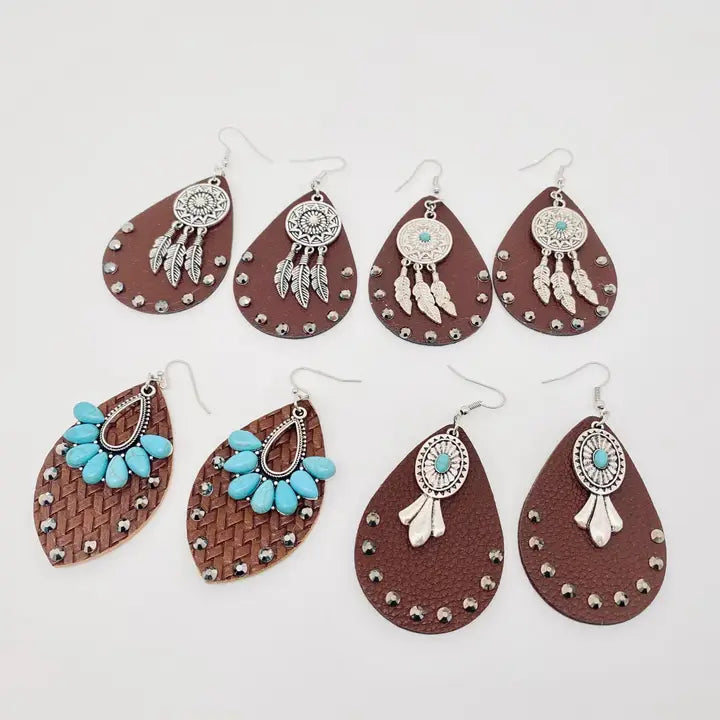 Bohemian Drop Shape Leather Earrings