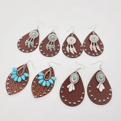 Bohemian Drop Shape Leather Earrings