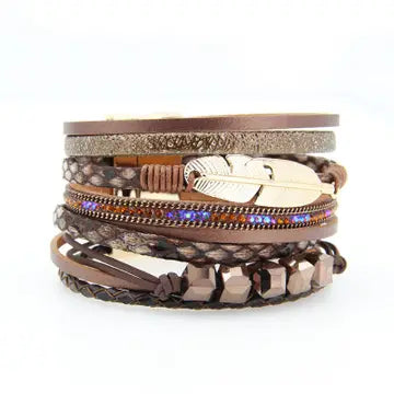 Boho Beaded Feather Bracelet