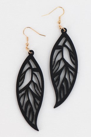 Boho Filigree Leaf Wood Earrings