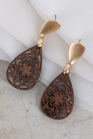 Boho Filigree Wood Earrings