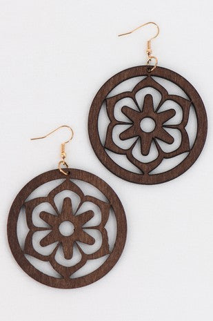Boho Flower Laser Cut Wood Earrings