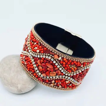 Boho Gravel Beads Magnetic Bangle