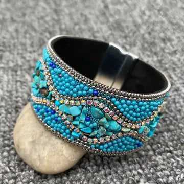 Boho Gravel Beads Magnetic Bangle