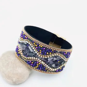 Boho Gravel Beads Magnetic Bangle