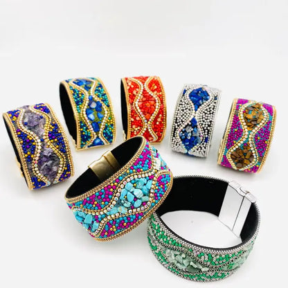 Boho Gravel Beads Magnetic Bangle