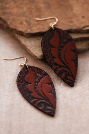 Boho Teardrop Embossed Leather Earrings