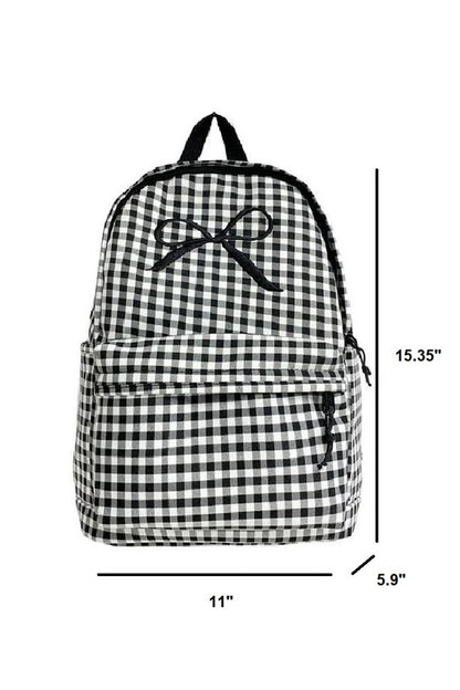 Bow Embroidered Checkered Backpack