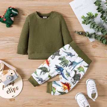 Boys Cotton Shirt & Dinosaur Pant Set