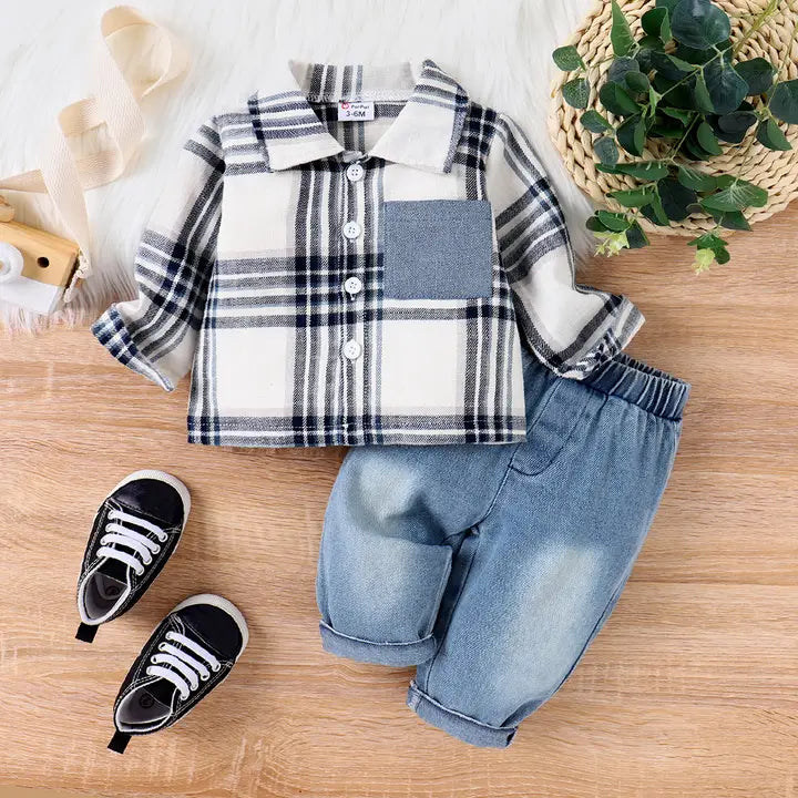 Boys Plaid LS Shirt & Jean Set