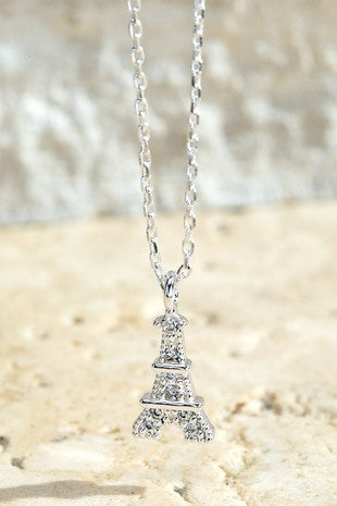 Brass Eiffel Tower CZ Necklace