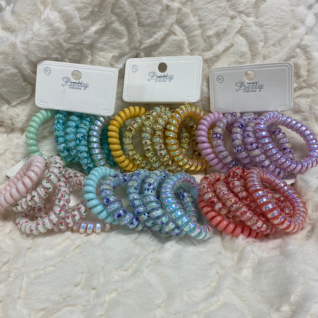 Floral Phone Cord Hair Ties 5pk