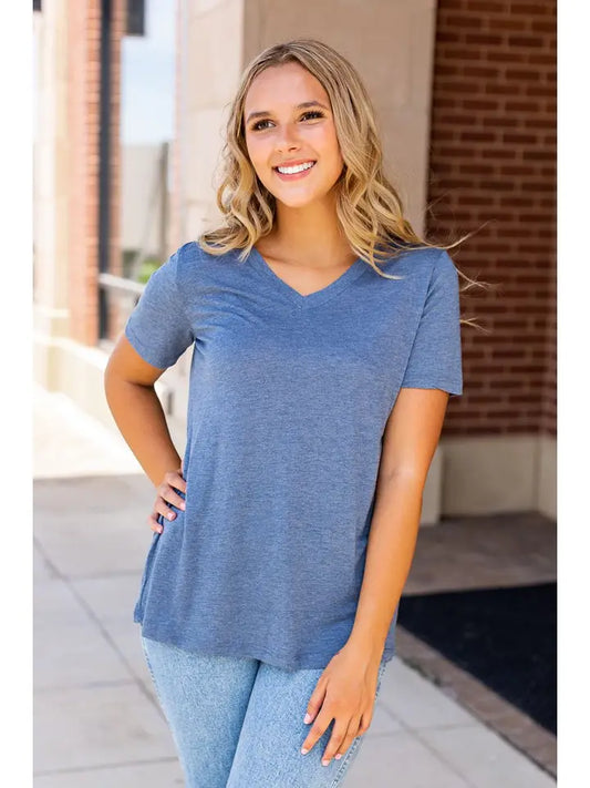 Cadet Blue V Neck Tee
