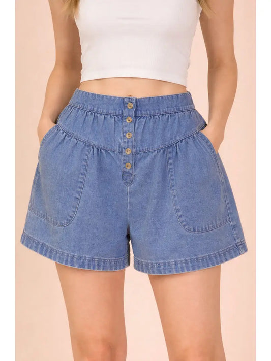 Chambray Button Down Shorts