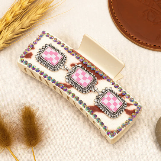 Checker & Animal Hide Crystal Claw Clip