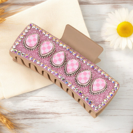 Checker & Crystal Hair Claw Clip