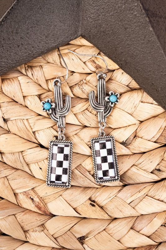 Checkerboard & Cactus Earrings