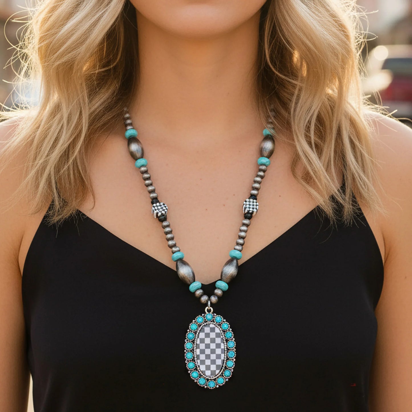 N - Checkered Pendant