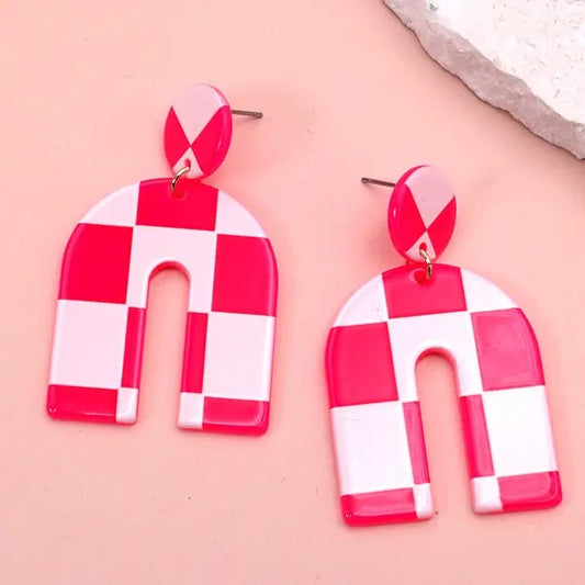 Checkered U Shape Earrings