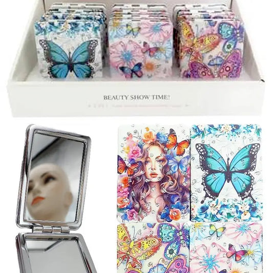 Compact Mirror - Floral Butterfly Glitter