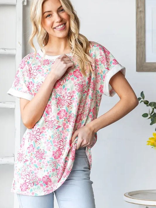 Contrast Floral Dolman Top